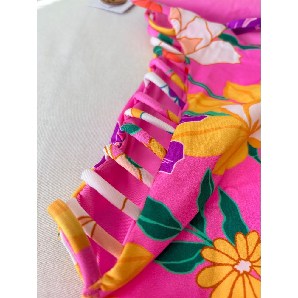 Hurley Daisy Delight Mod One Piece Swimsuit Pink Floral Side Cutout Size M - Picture 12 of 12